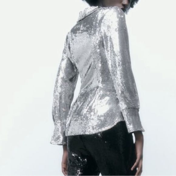ZARA SEQUIN SHIRT TOP - Picture 9 of 15